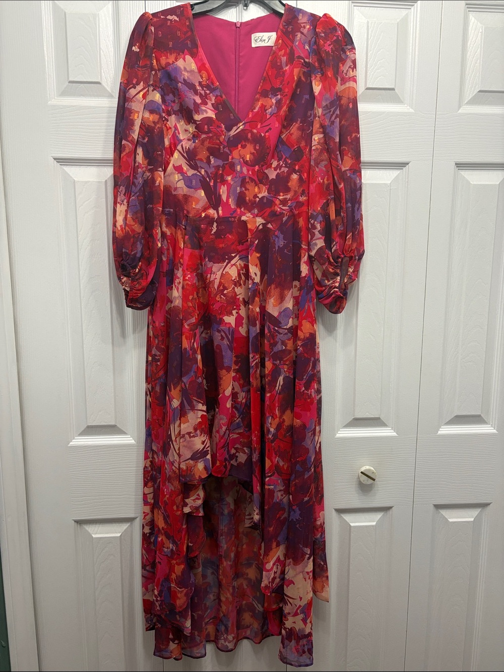Eliza J Red and Purple Floral High-Low Maxi Dress